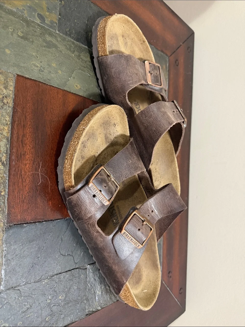 Birkenstock Brown Two-Strap Leather Sandals